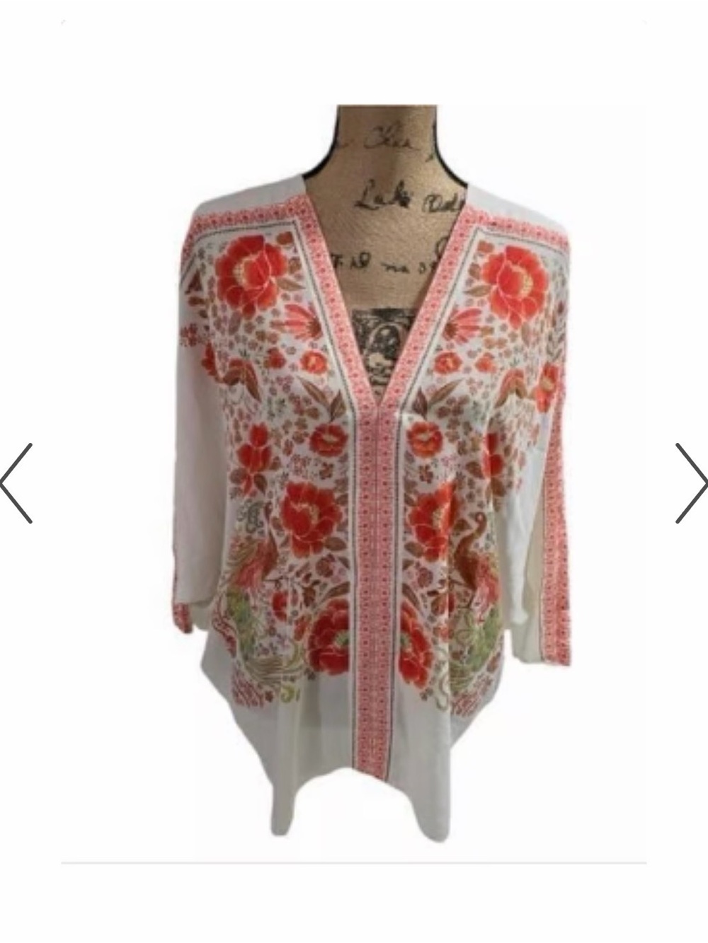 Floral Kimono Cardigan in White and Coral